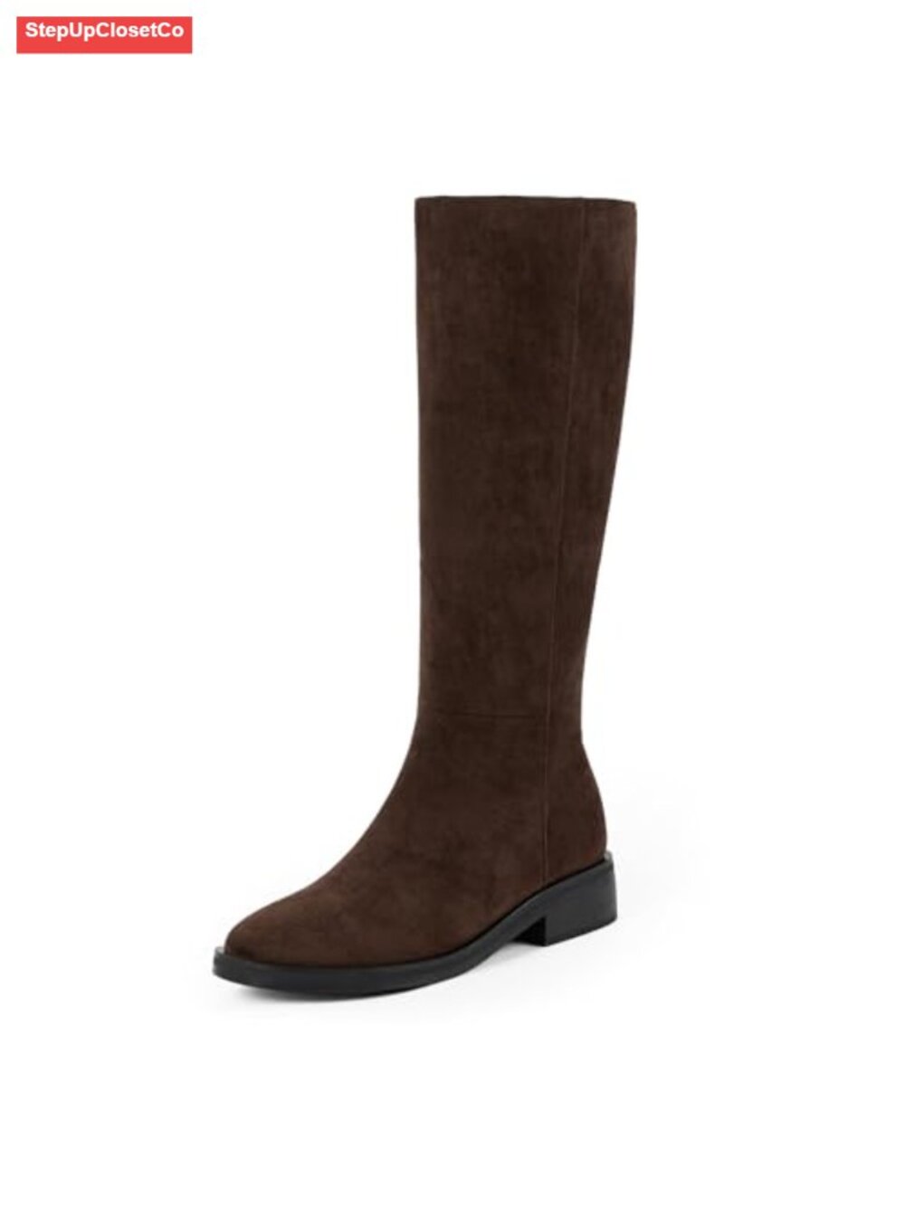 Women's Knee High Flat Boots Faux Suede Round Toe Side Zip Tall Boots
